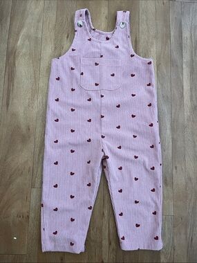 Baby Girl Pink Heart Print Overalls Romper 18-24M Valentine's